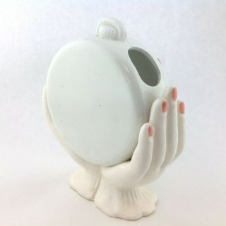 Vintage Art Pottery Ceramic Hands Holding a Clock Vase with Roses 5.  25 