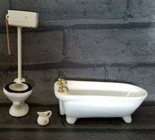 Dollhouse Furniture Miniature Bathroom Toilet Bathtub Pitcher White Ceramic