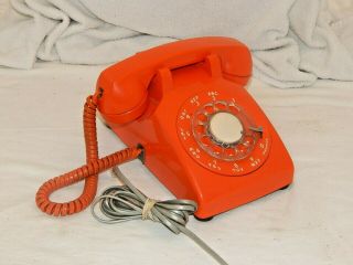Rare Vintage Orange Itt Rotary Dial Desk Telephone Great