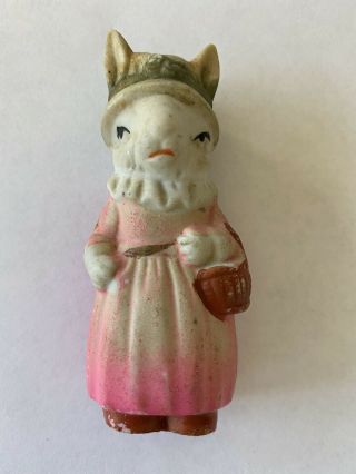 Antique Vtg Porcelain Lady Rabbit Figures Anthropomorphic Animals Japan