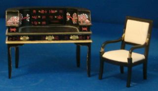 Vintage Dollhouse Miniature Oriental Desk And Chair 85