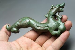 4.  9  China Old Green Jade Chinese Hand - Carved Ancient Jade Dragon Statue 0112
