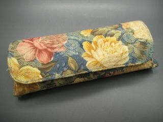 Vintage Tapestry Fabric Eyeglasses Glasses Case Blue Pink Yellow Roses Floral