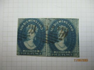 Tasmania Stamps: Chalon Imperf Pair - Rare - (i425)