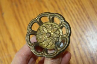 1 Brass Knob Cabinet Drawer Pull Round Flower Scroll Vintage Antique Salvage
