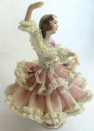 Dresden Germany Crown Figurine Lace Ballerina Pink Delicate Porcelain 2