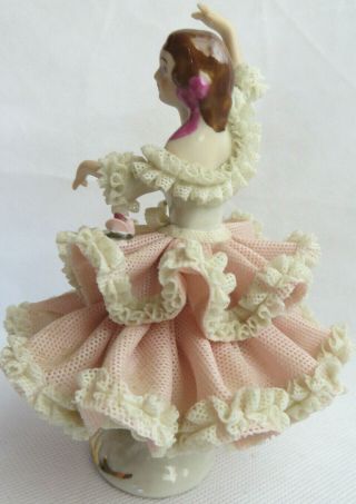 Dresden Germany Crown Figurine Lace Ballerina Pink Delicate Porcelain 3