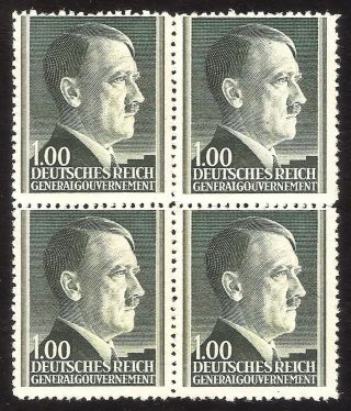 Dr Nazi 3d Reich Rare Ww2 Stamp Hitler Head Nazi Service In Occupation Poland Gg