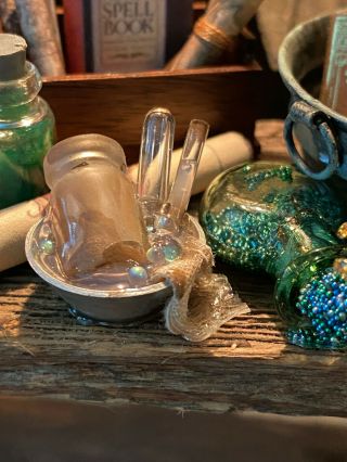 Vintage Miniature Dollhouse Artisan Halloween Creepy Laboratory Bowl Jar Diorama