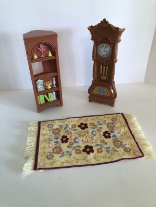 2002 Fisher Price Loving Family Dollhouse Living Room Clock W/rare Throw Rug