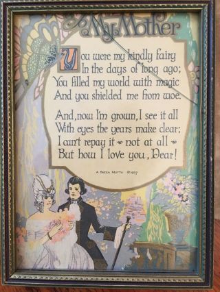 1927 Buzza Motto Art Deco My Mother Fairy Magic Print Antique Vintage Cinderella 2