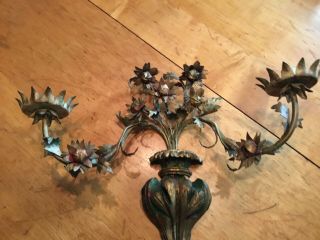 Antique Italian Tole Floral Wall Sconce