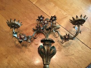Antique Italian Tole Floral Wall Sconce 2