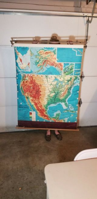 Vintage Large Roll Down Schoolhouse Map Vintage World Map (made In Usa)