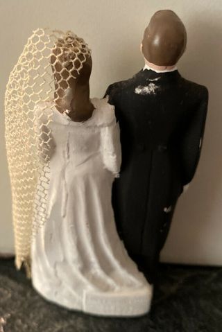 Vintage Antique Chalk Plaster Wedding Cake Topper Bride And Groom 3 1/4” 2