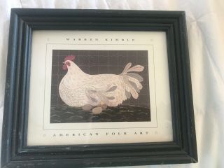 Vintage Warren Kimble American Folk Art Country Farm Chicken Framed Picture Sm