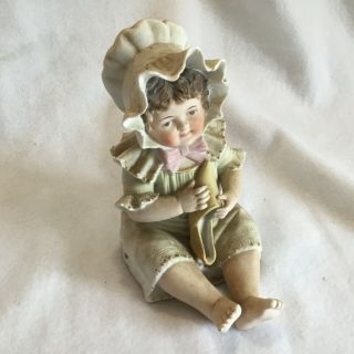 Cute Antique German Bisque Piano Baby Girl Holding Mommy’s Shoe