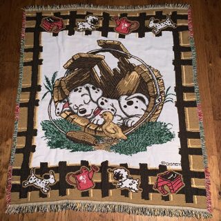 Vintage Disney 101 Dalmatians Throw Blanket Woven Rare 58 X 48 By Beacon