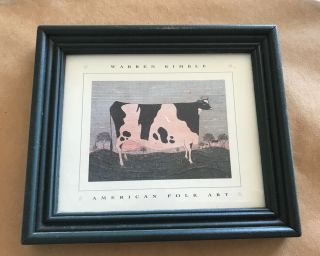 Vintage Warren Kimble American Folk Art Country Farm Cow Framed Picture Small