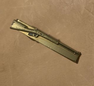 Vintage Gold Tone Tie Clip Clasp Rifle Hunting Unique Design Retro Tie Bar