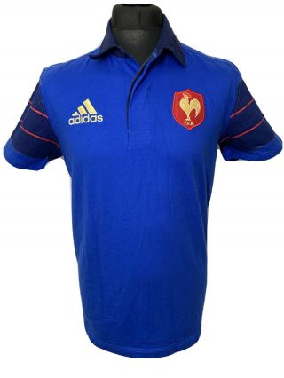 Adidas France Rugby Union Polo Shirt Blue With Gold Embroidery L Rare Sample
