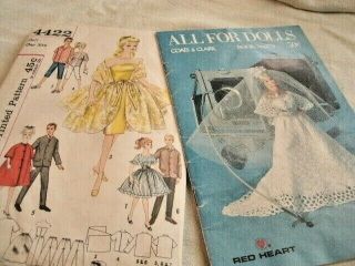 Vintage Sewing Patterns For Doll Clothing.  Barbie,  Ken,  Babydolls