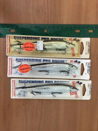 3 Vintage Smithwick Rogue 5.  5” Silver Black Box Musky Salmon Fishing Lure