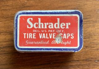 Vintage Antique Advertising Tin.  Slide Out Schrader Tire Valve Caps