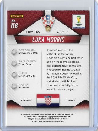 2014 PANINI PRIZM WORLD CUP Luka Modric Croatia Blue & Red Wave Base 118 3