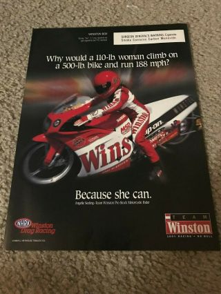 Vintage 1998 Angelle Seeling Nhra Winston Drag Racing Poster Print Ad 1990s Rare