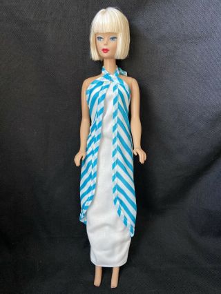 Vintage Barbie Doll Best Buy Fashion 2557 Turquoise White Striped Halter Dress