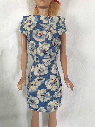 Vintage 1960 ' s Barbie & Clone Doll Sheath Dress Blue White & Red Floral Print 2