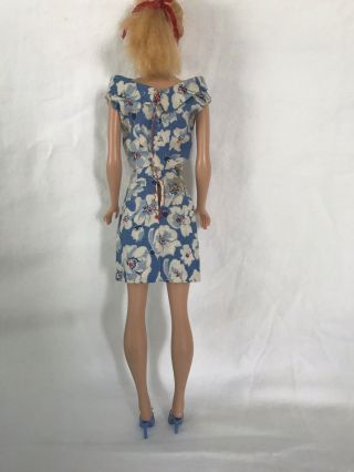 Vintage 1960 ' s Barbie & Clone Doll Sheath Dress Blue White & Red Floral Print 3