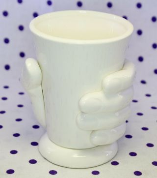 Very Rare Seymour Mann Porcelain Hand Holding Cup Tumbler White Figurine