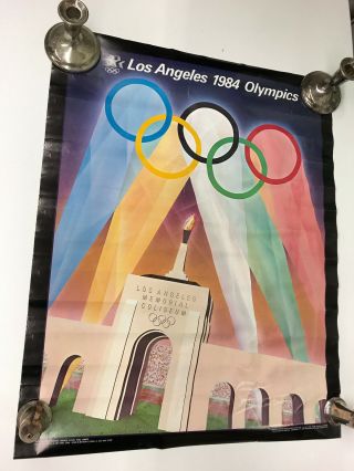 Rare Vintage Official 1984 Olympics Los Angeles Memorial Coliseum Poster 22 " X28 "