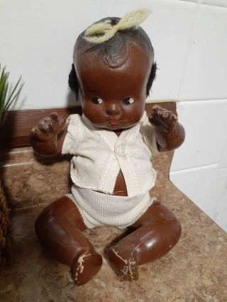 Antique Composition Black Doll With Side - Glancing Eyes Americana 10 