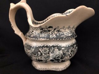 Very Old Rare Ceramic Gravy Boat Unmarked White With Blue Gray Flowers