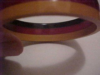 Awesome & Rare 1940 ' s Triple Laminate Black/Red/Yellow Bakelite Bangle Bracelet 3