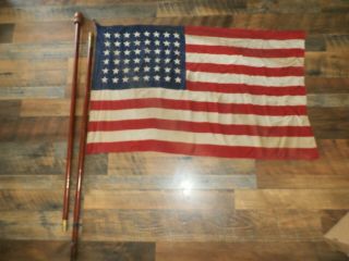 Vintage Antique Printed Silk Nylon 48 Star Us American Flag Small Parade