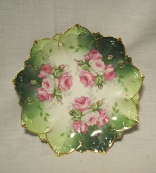 738 - Antique M.  Z.  Austria Porcelain Scalloped Bowl,  Roses W/gold Trim 8 1/2 "