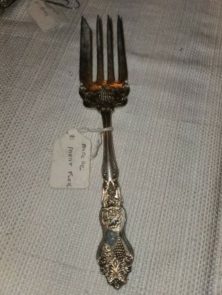 C1906 Antique Silverplate Meat Fork Moselle Grape Pattern American Silver Co
