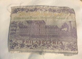 Antique 1880 Philadelphia Tioga Pa Dutch Architecture Mill Silk Fabric Label