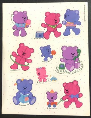 Vintage 1985 Rare Hallmark Pink & Purple Bears Sticker Sheet Ice Cream Phone