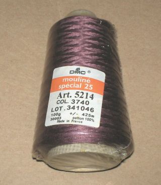 Dmc Mouline Special 25 " 3740 Dark Antique Violet " Embroidery Floss 100 Gram Cone