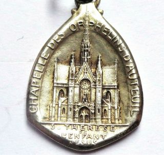 Antique Silver French Religious Art Medal Pendant To Saint Therese By Becker