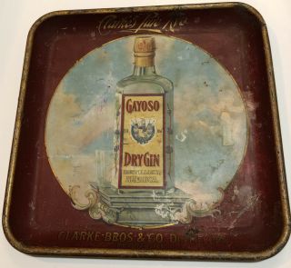 Extremely Rare Clarke’s Gayoso Dry Gin Advertising Tray Pre - Prohibition Illinois