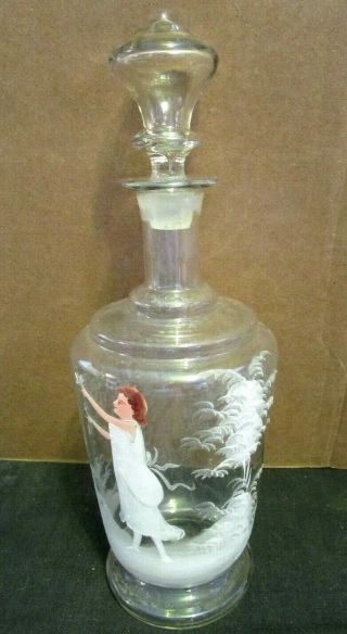 Antique 12 Inch Clear Mary Gregory Decanter With Stopper Scene
