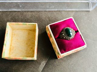 Antique Vintgae Chinese Export Silver Filigree Jadeadjustable Ring