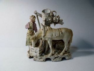 Antique Unger,  Schneider & Cie Grafenthal Germany Bisque Vase Woman With Horse