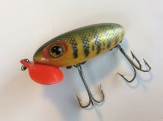 Vintage Fred Arbogast Wwii Jitterbug,  Near In Perch W/red Lip
